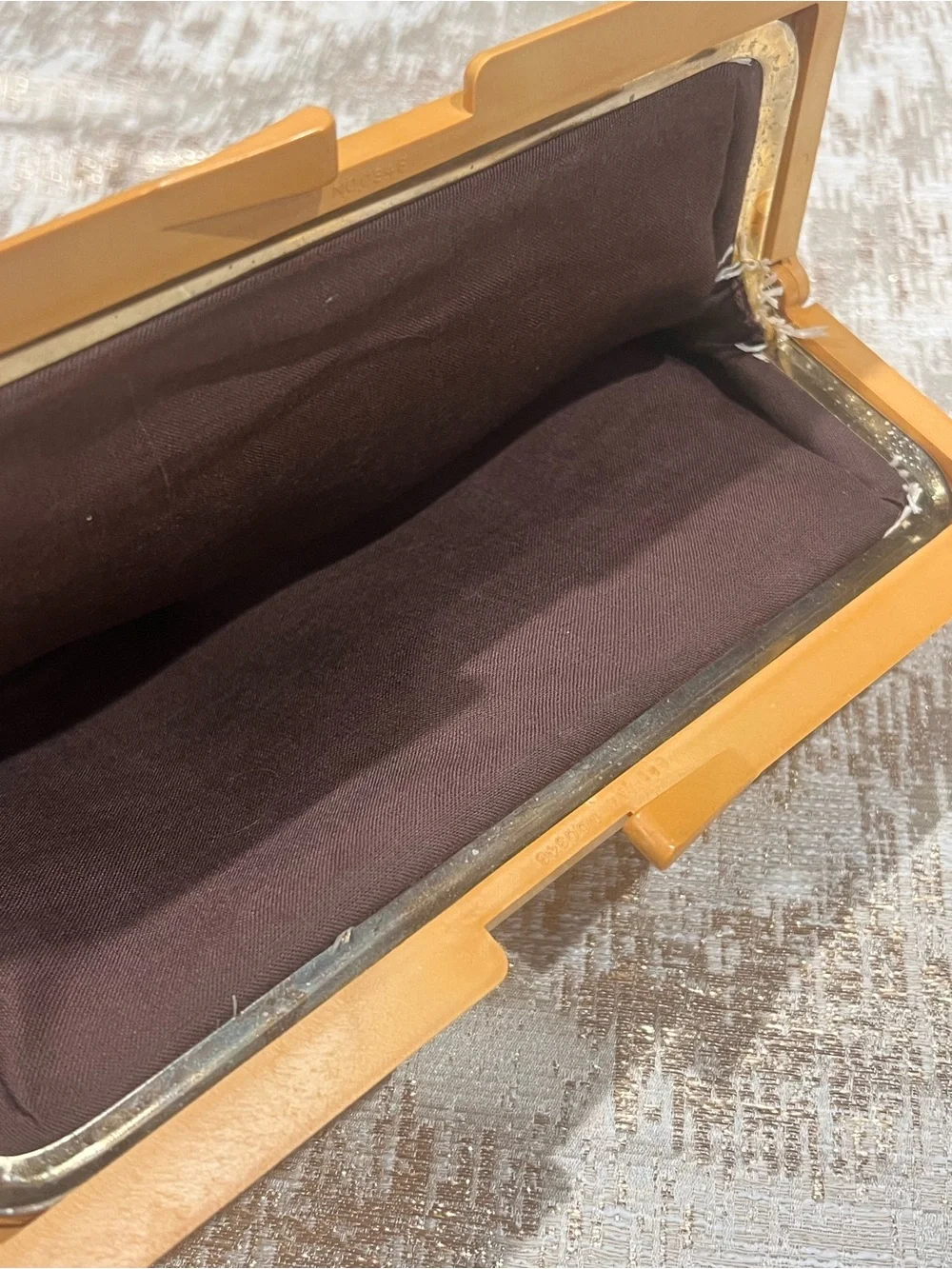Canvas Clutch Bag with Tan Frame - Unbranded